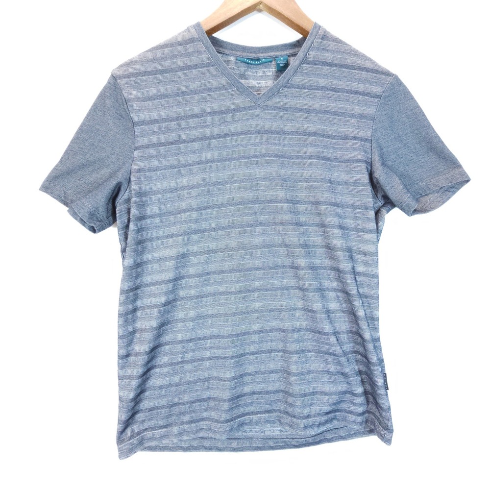 Streetwear Perry Ellis Shirt Mens Small Blue Striped V Neck Short Sleeve‎ Tee